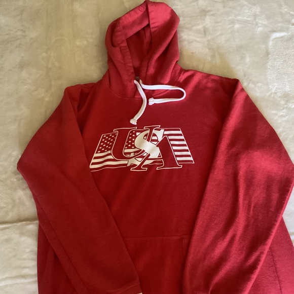 JAmerica USA Men’s Hoodie Red and White Large Front Pocket - Picture 2 of 7